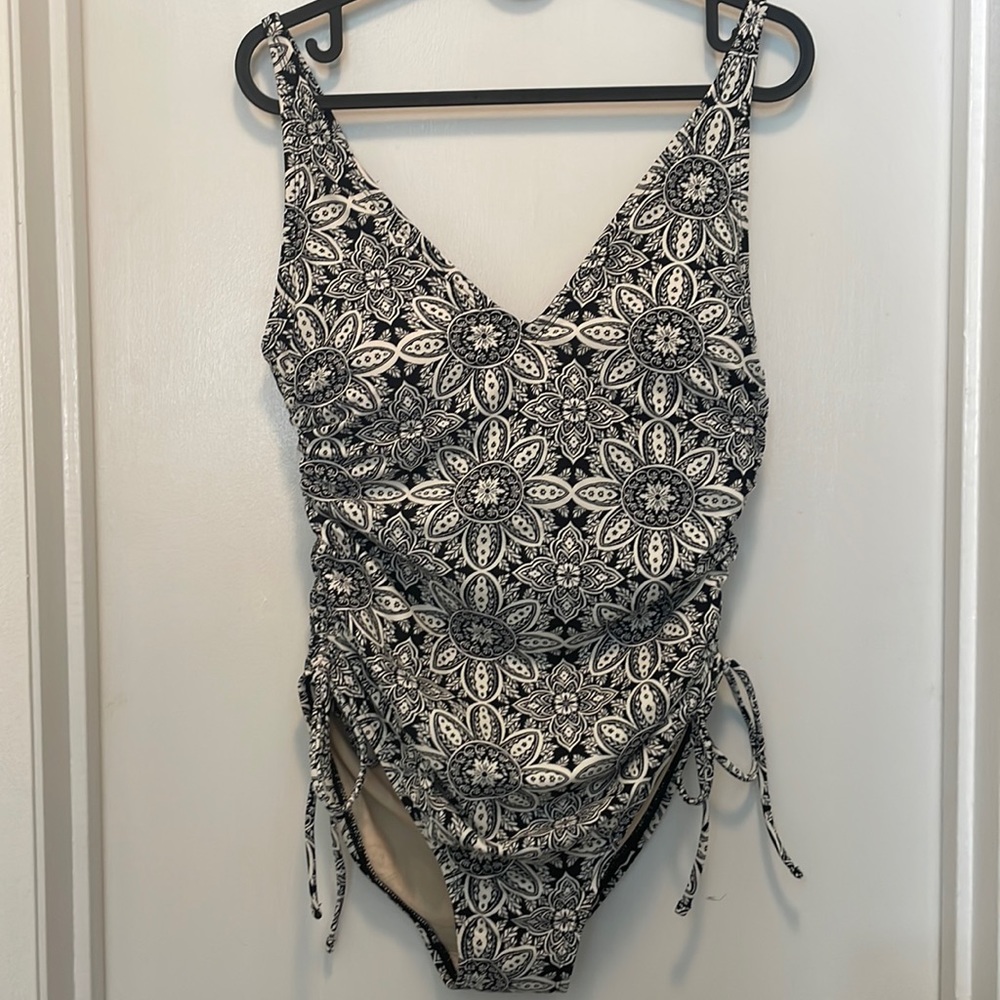 Kona Sol Black and White Floral One Piece Swimsuit